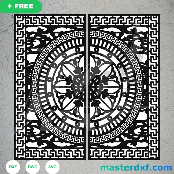 Greek Key Mandala Flower DXF Panel for Laser-Cut Doors DXF File